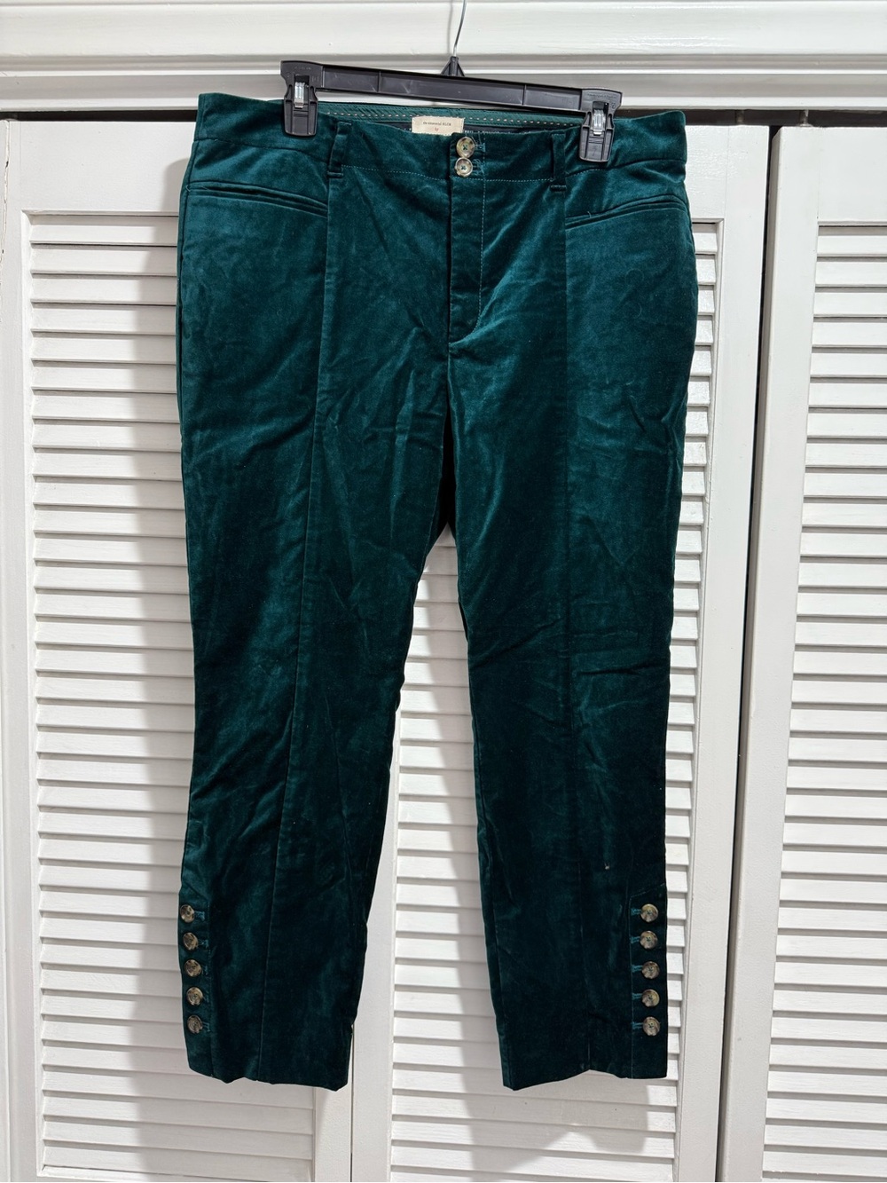 Anthropologie Emerald Green Velvet Slim Pants